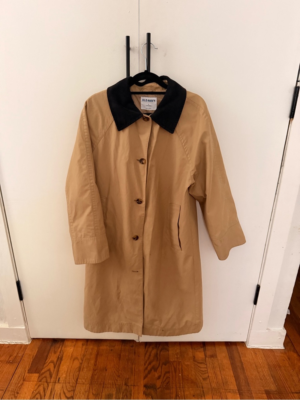 Old Navy Tan Trench Coat with Black Collar